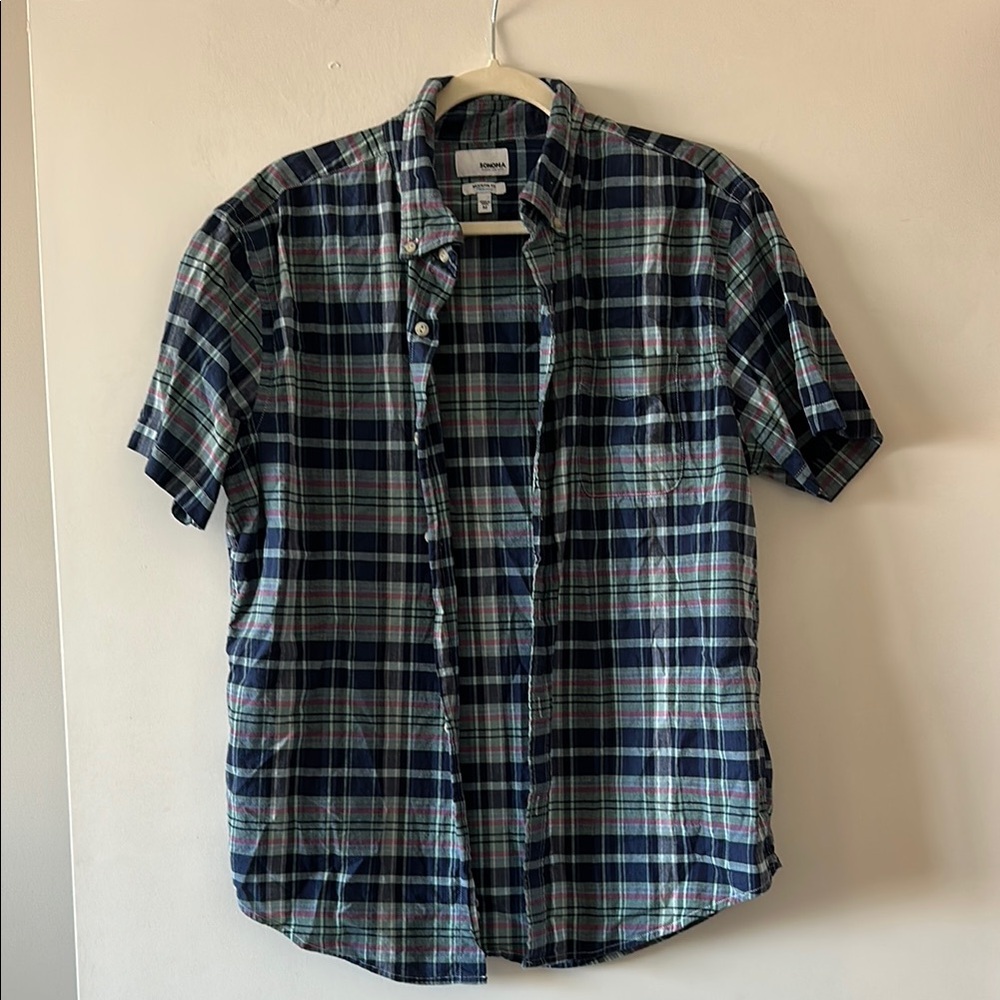 Sonoma Blue and Green Casual Button Down Shirt